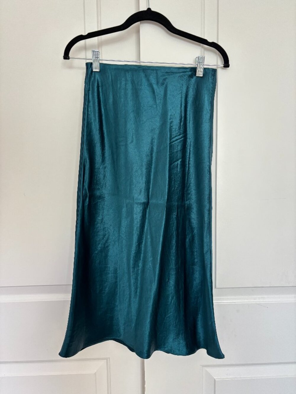Emerald Teal Satin Bias Cut Slip Midi Skirt 90s Y2K S